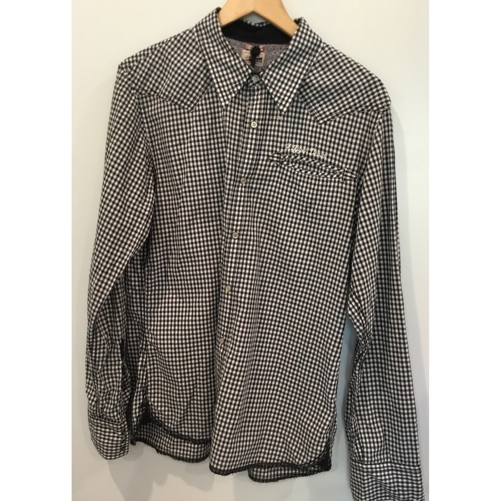 tommy hilfiger Denim pearl snap shirt Large Black White 100%cotton  Western